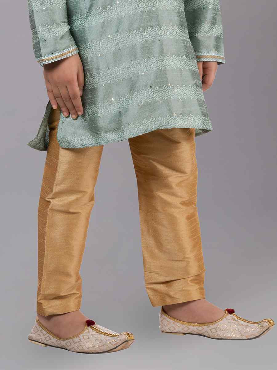 Mint Green Polyester Cotton Embroidered Festival Traditional Kurta Pyjama Boys Wear