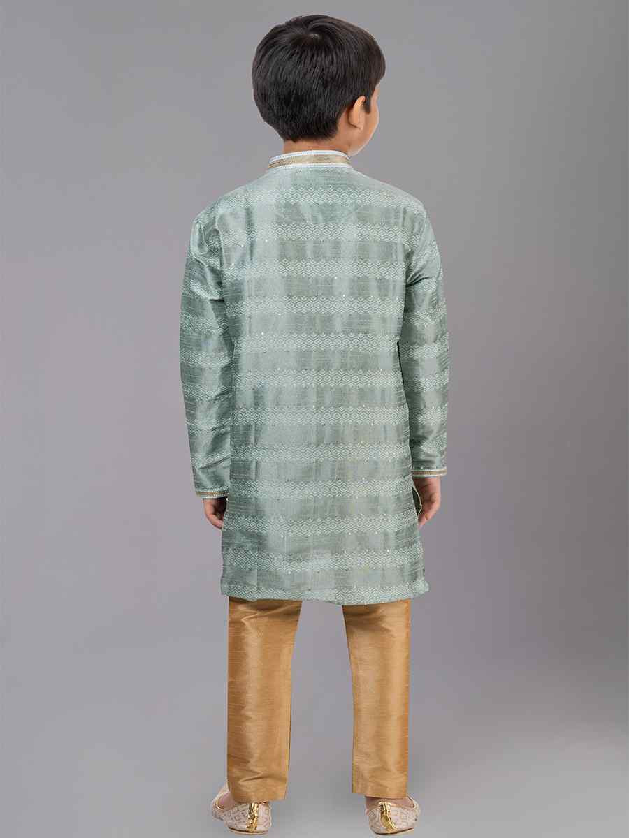 Mint Green Polyester Cotton Embroidered Festival Traditional Kurta Pyjama Boys Wear