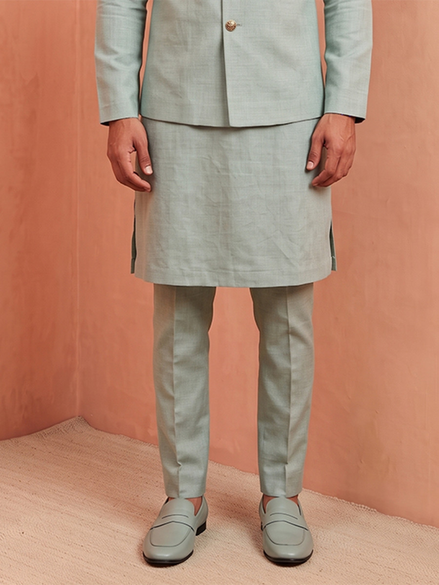 Mint Green Premium Linen Embroidery Festival Wedding Party Mens Kurta with Jacket
