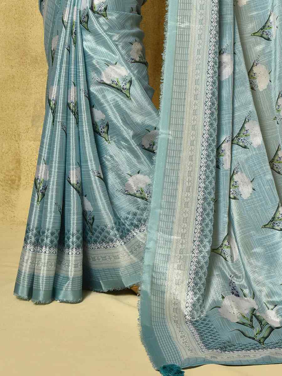 Mint green Pure Chinon Printed Party Festival Contemporary Saree