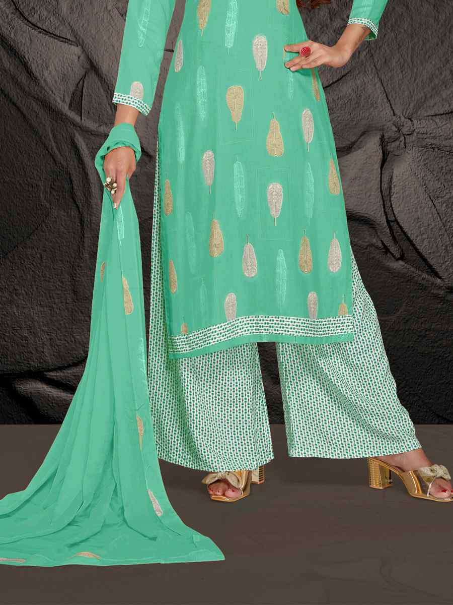 Mint Green Pure Rayon 14 KG Printed Casual Festival Palazzo Pant Salwar Kameez