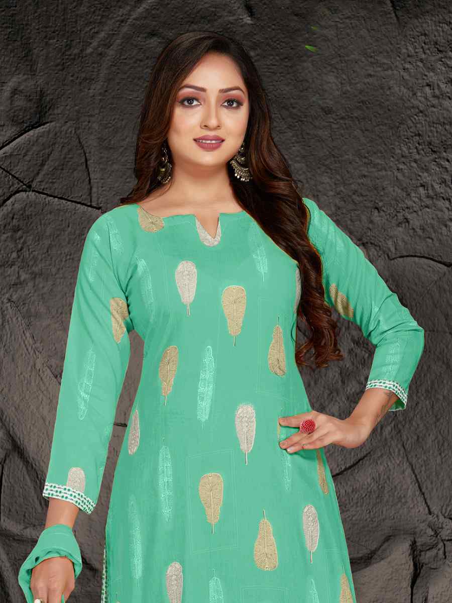 Mint Green Pure Rayon 14 KG Printed Casual Festival Palazzo Pant Salwar Kameez