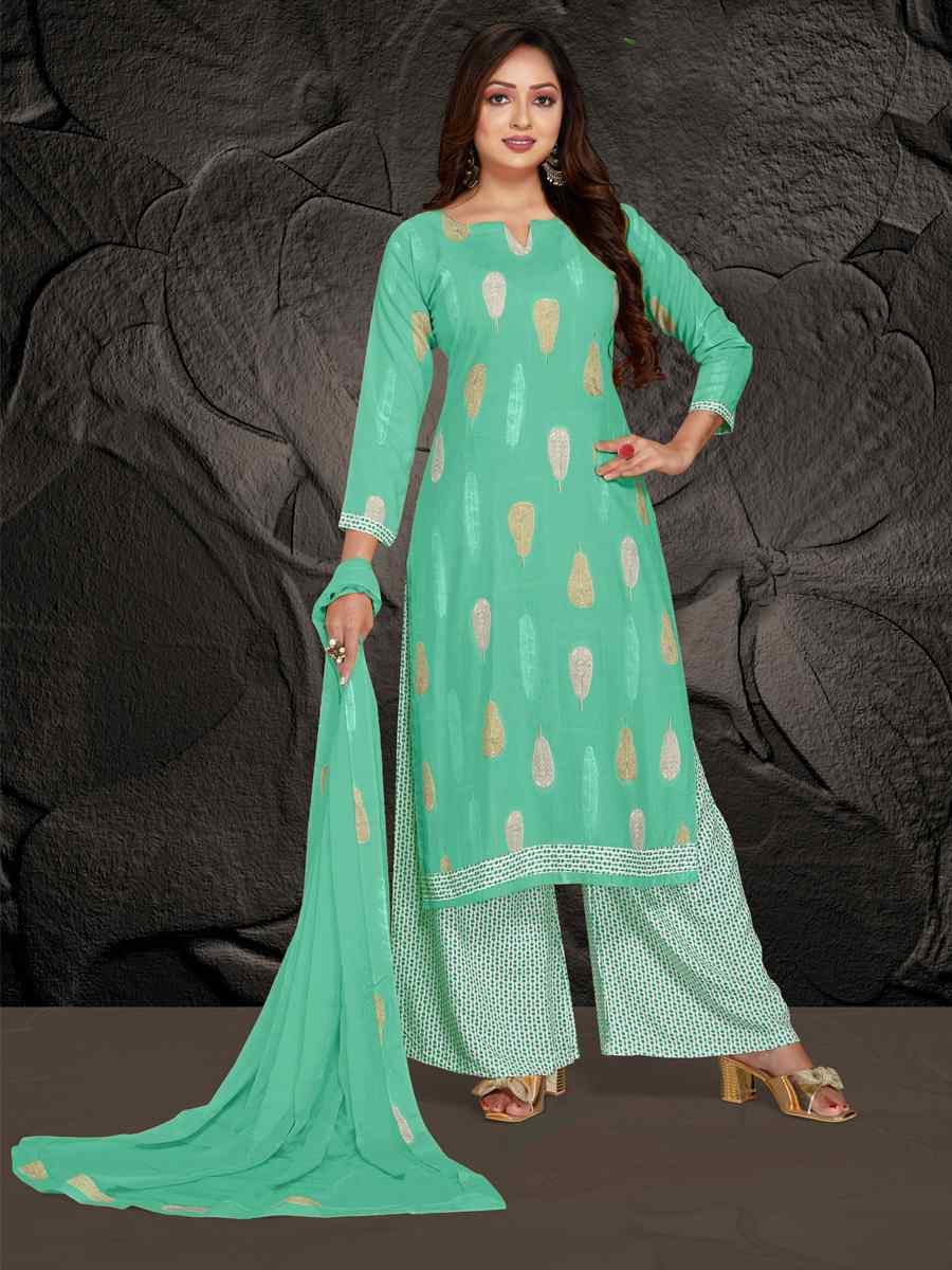 Mint Green Pure Rayon 14 KG Printed Casual Festival Palazzo Pant Salwar Kameez