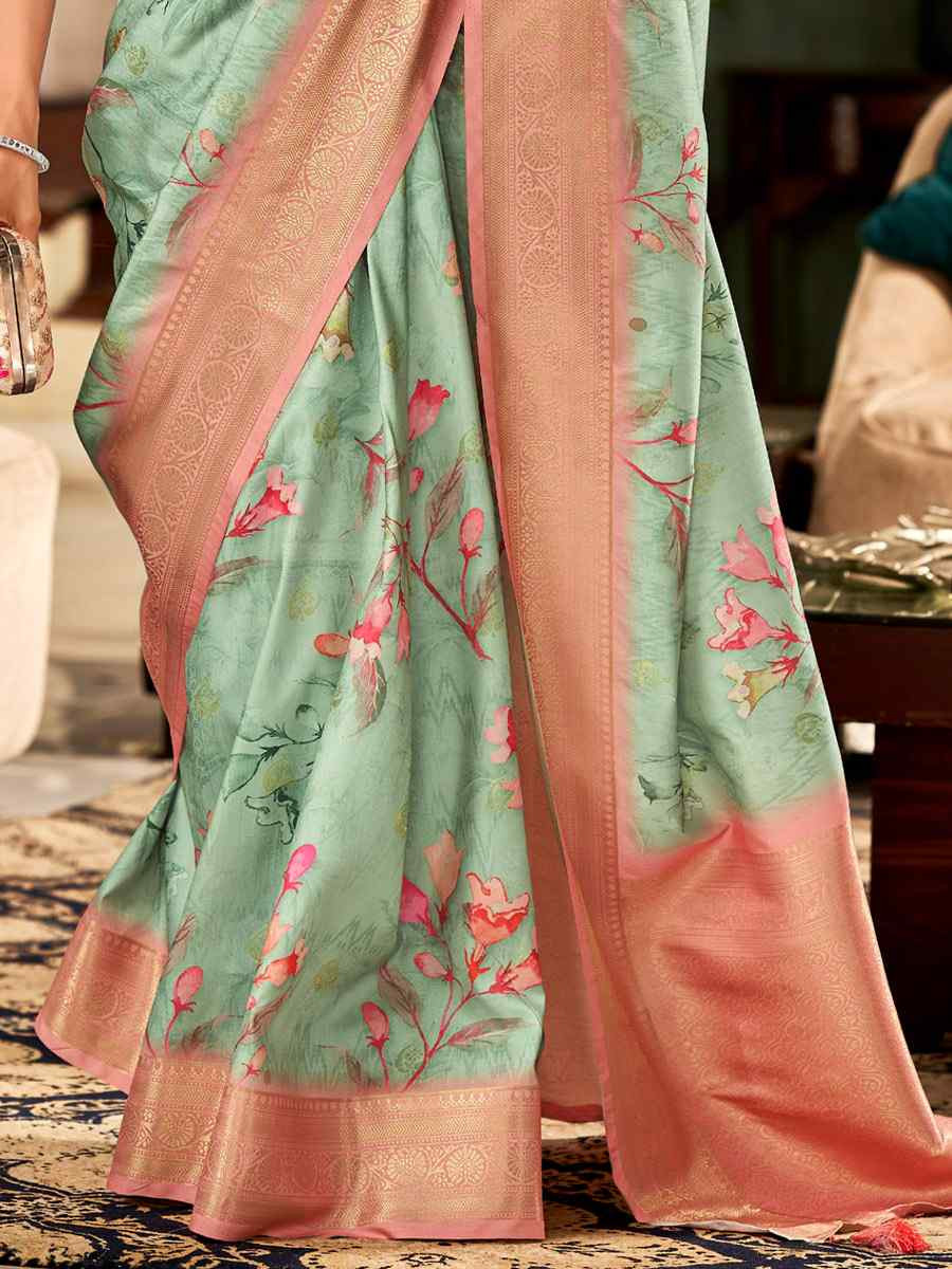 Mint Green Soft Silk Handwoven Festival Wedding Fancy Heavy Border Saree