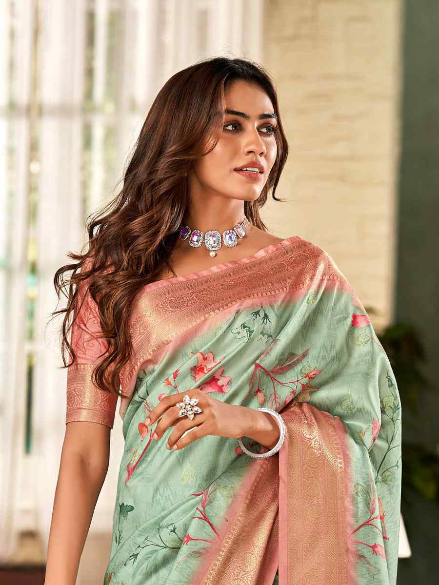 Mint Green Soft Silk Handwoven Festival Wedding Fancy Heavy Border Saree