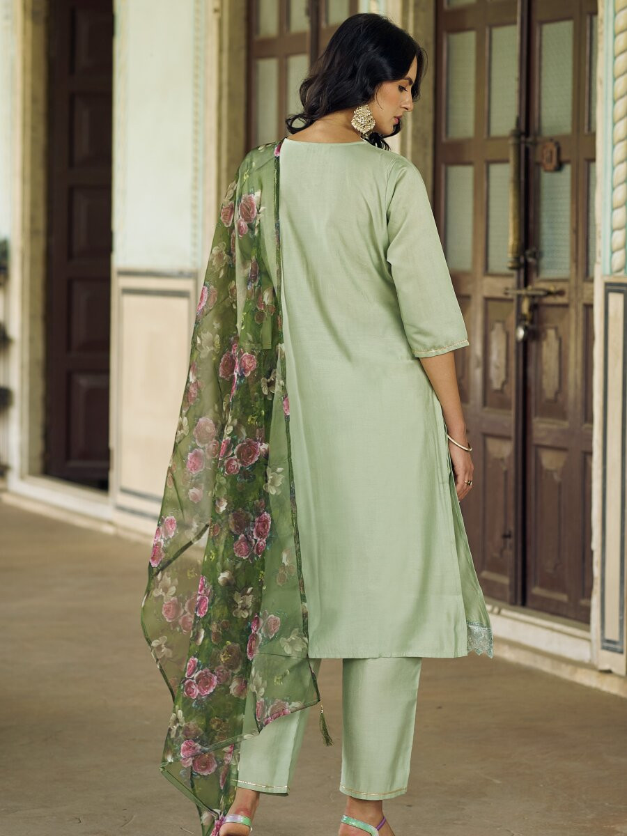 Mint Green Viscose Rayon Embroidery Sequins Wedding Party Festival Casual Ready Pant Salwar Kameez