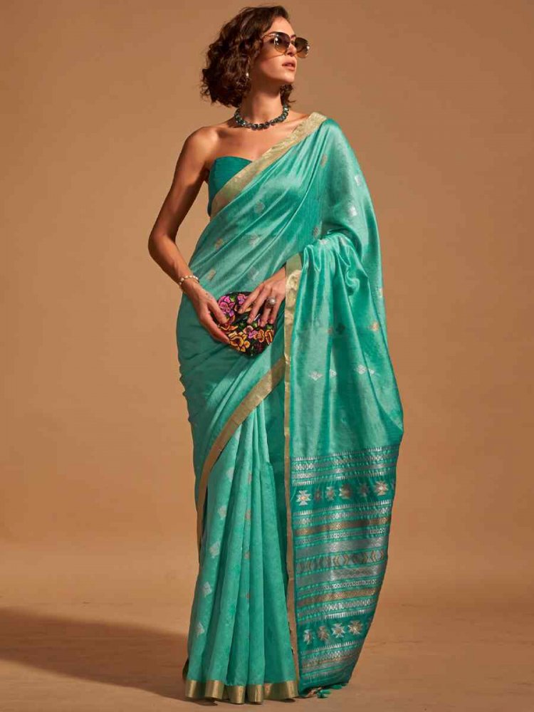 Mint Handloom Silk Handwoven Casual Festival Classic Style Saree