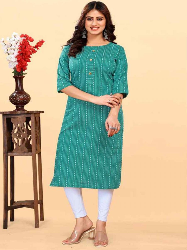 Mint Heavy Cotton Handwoven Festival Casual Kurti