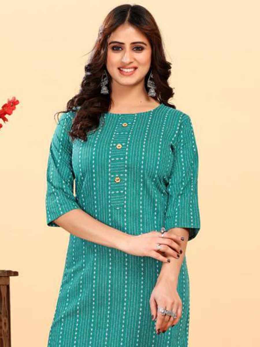 Mint Heavy Cotton Handwoven Festival Casual Kurti