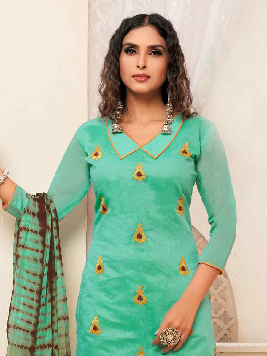 Mint Modal Silk Printed Casual Festival Churidar Salwar Kameez
