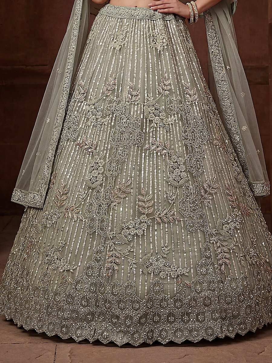 Mint Net Embroidery Sequins Wedding Reception Party Festival Heavy Border Lehenga Choli