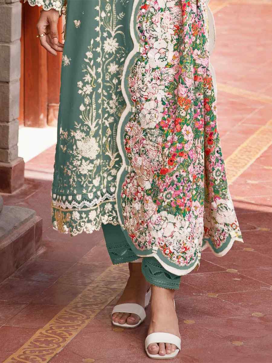 Mint Rayon Cotton Embroidered Festival Mehendi Pant Salwar Kameez