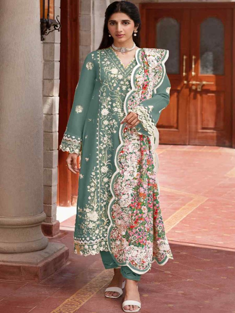 Mint Rayon Cotton Embroidered Festival Mehendi Pant Salwar Kameez