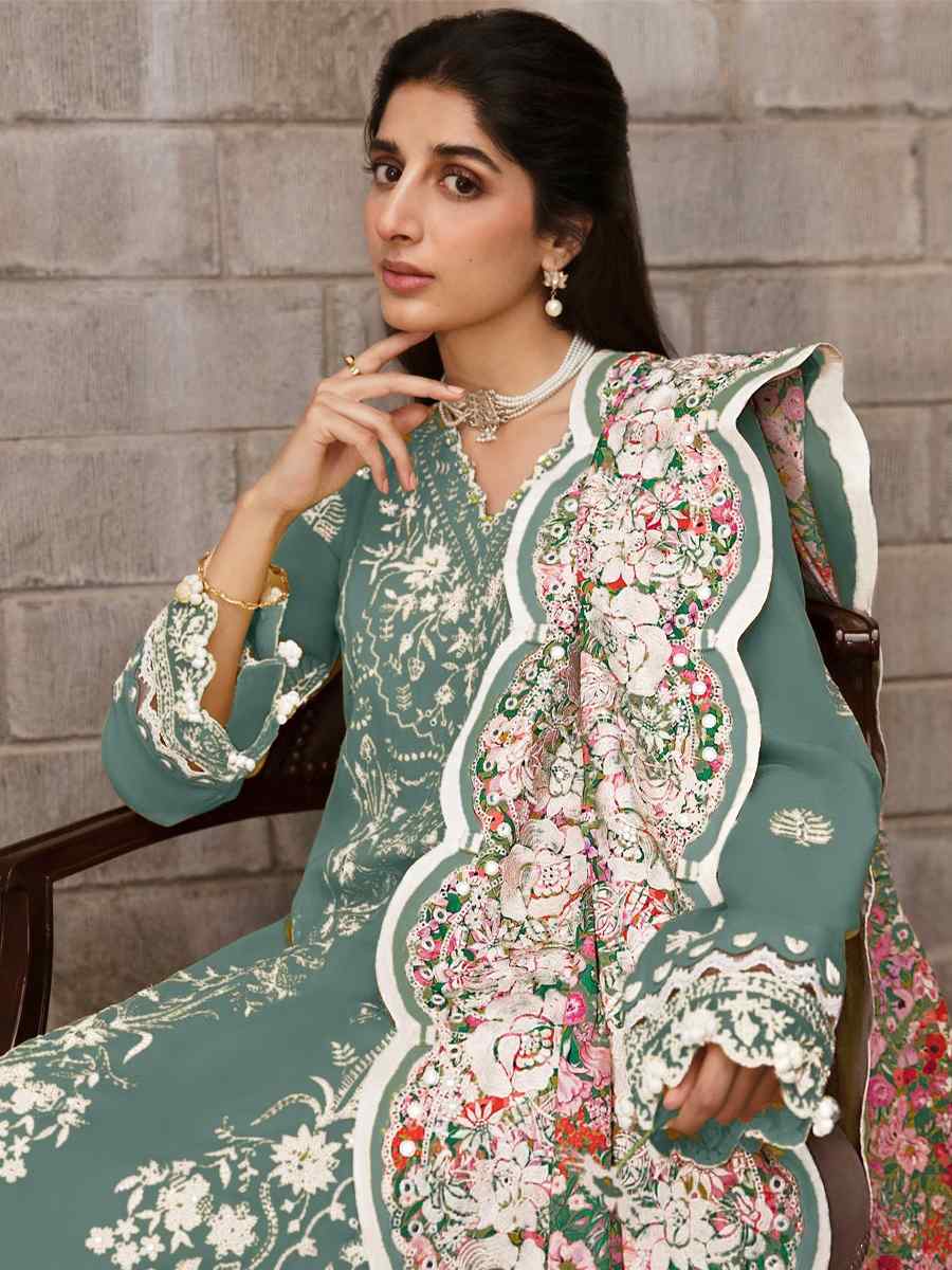 Mint Rayon Cotton Embroidered Festival Mehendi Pant Salwar Kameez