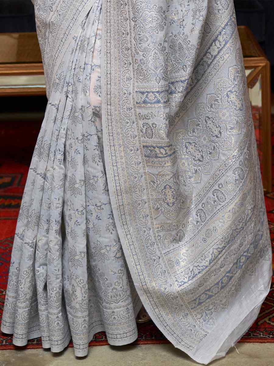 Mischka White Kashmiri Modal Silk Handwoven Wedding Festival Heavy Border Saree