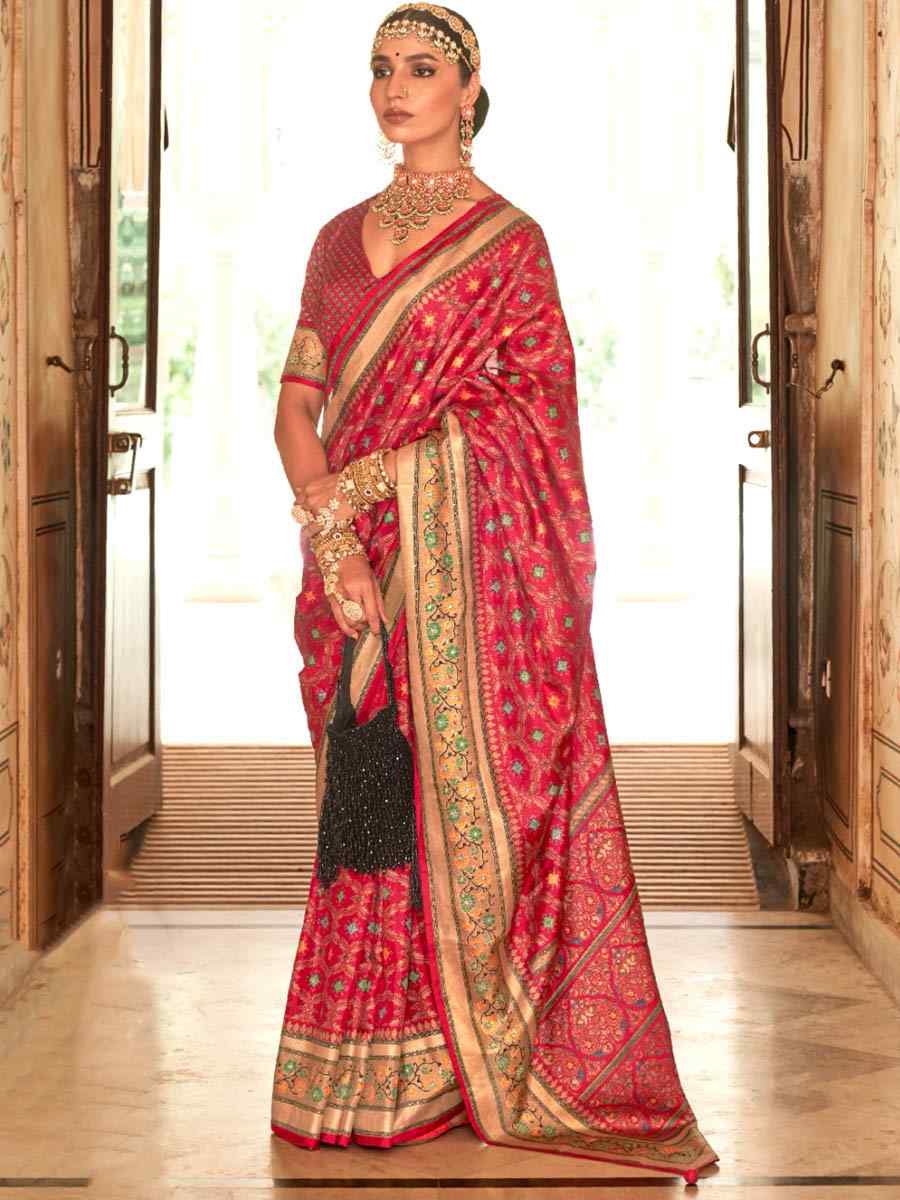 Mojo Red Banarasi Silk Printed Casual Festival Contemporary Saree