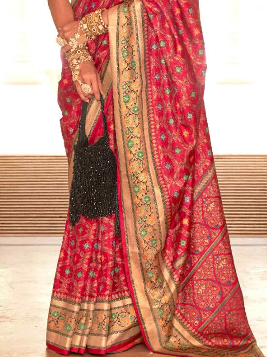 Mojo Red Banarasi Silk Printed Casual Festival Contemporary Saree