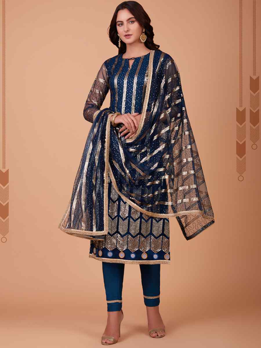 More Peach Butterfly Net Embroidered Festival Party Pant Salwar Kameez