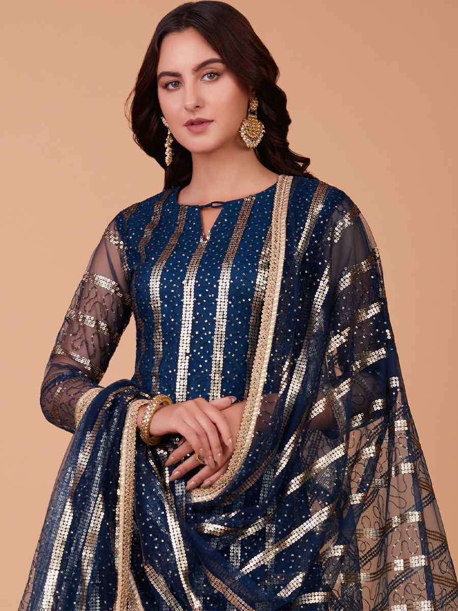 More Peach Butterfly Net Embroidered Festival Party Pant Salwar Kameez