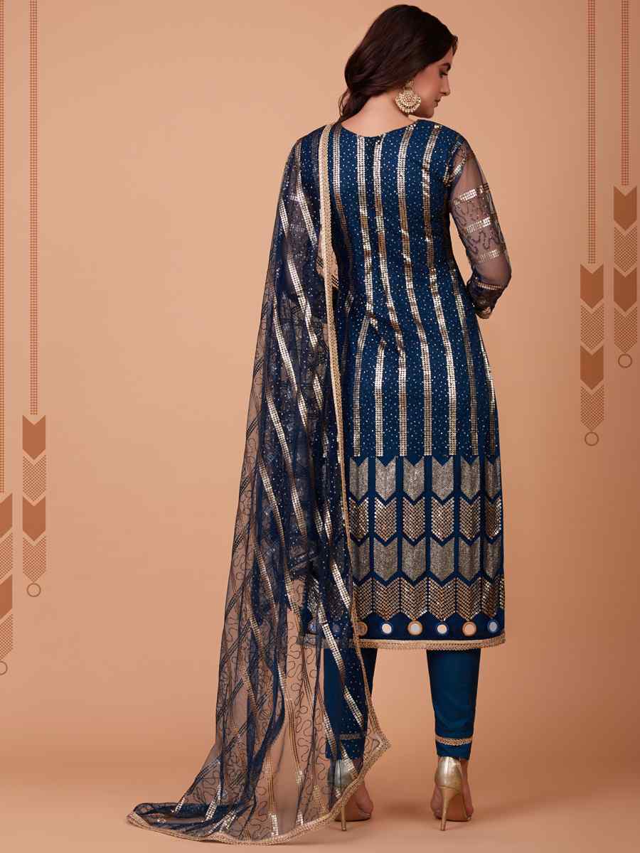 More Peach Butterfly Net Embroidered Festival Party Pant Salwar Kameez