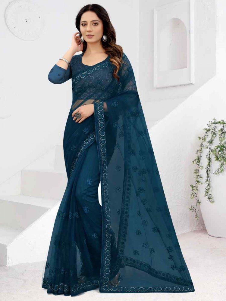 Morepeach Net Embroidered Party Reception Contemporary Saree