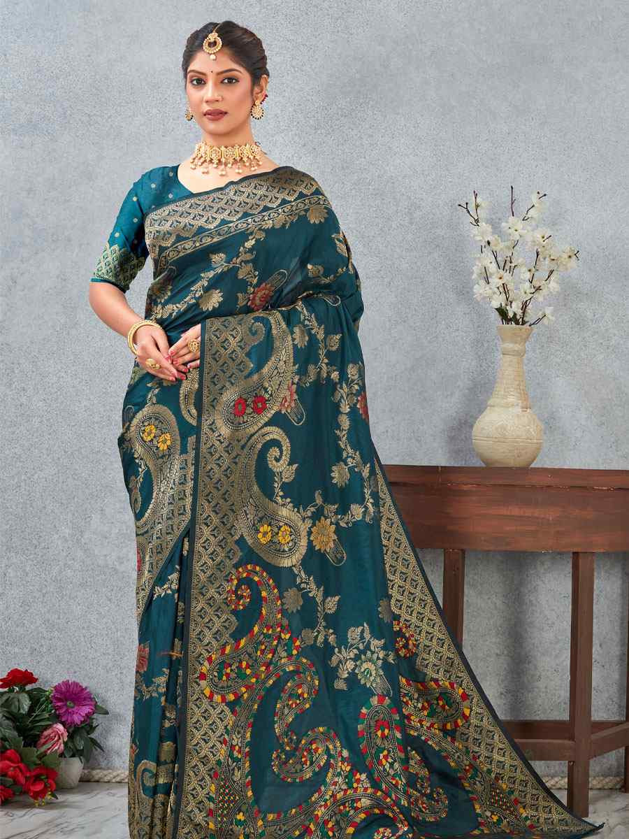 Morpeach Banarasi Silk Handwoven Traditional Casual Reception Festival Wedding Fancy Heavy Border Saree