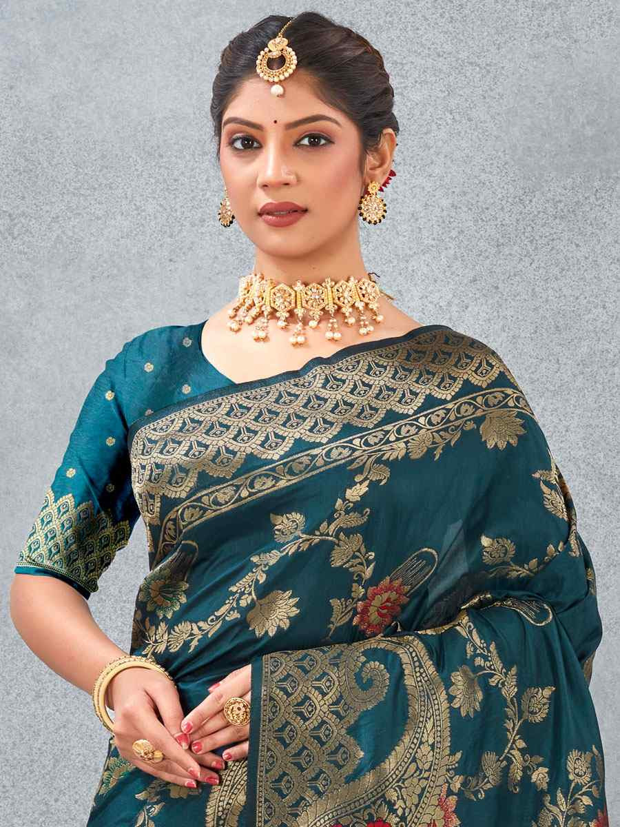 Morpeach Banarasi Silk Handwoven Traditional Casual Reception Festival Wedding Fancy Heavy Border Saree