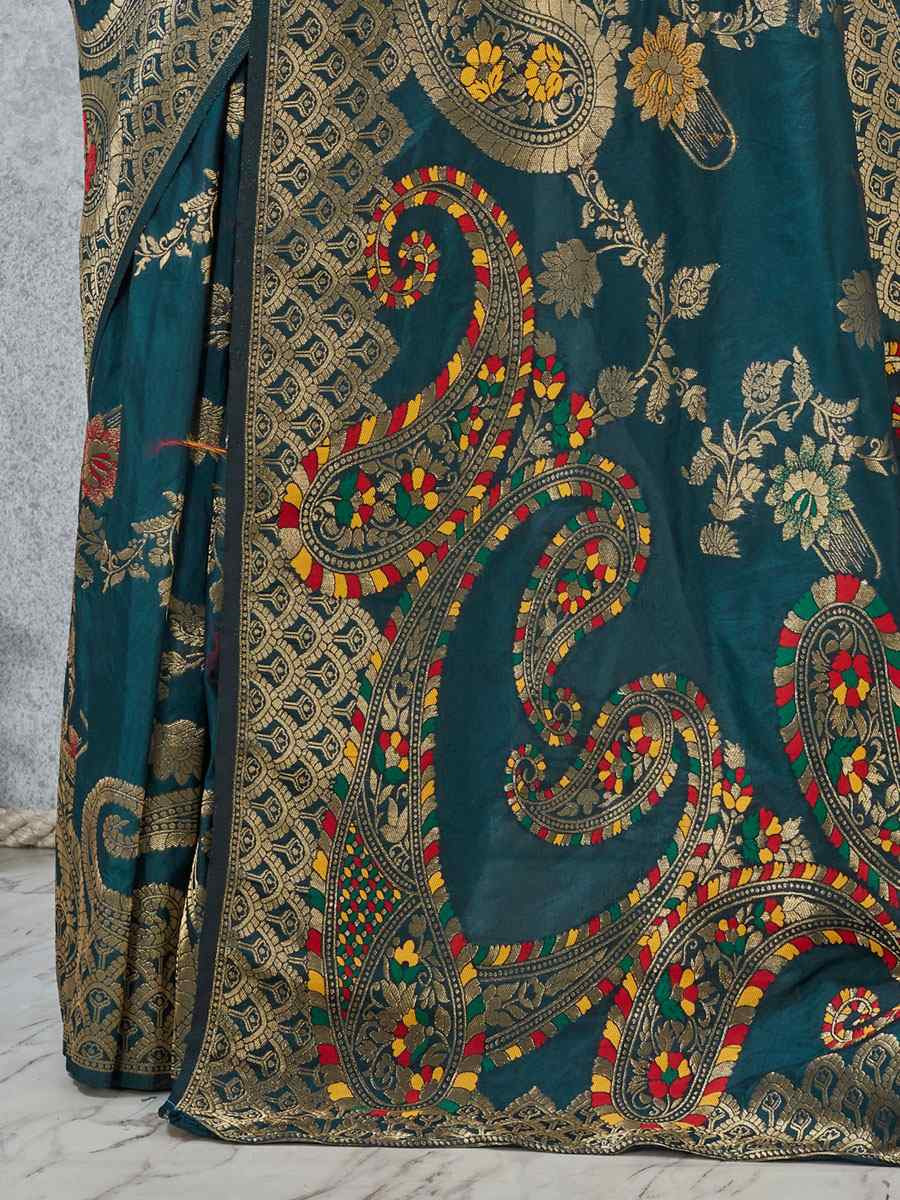 Morpeach Banarasi Silk Handwoven Traditional Casual Reception Festival Wedding Fancy Heavy Border Saree