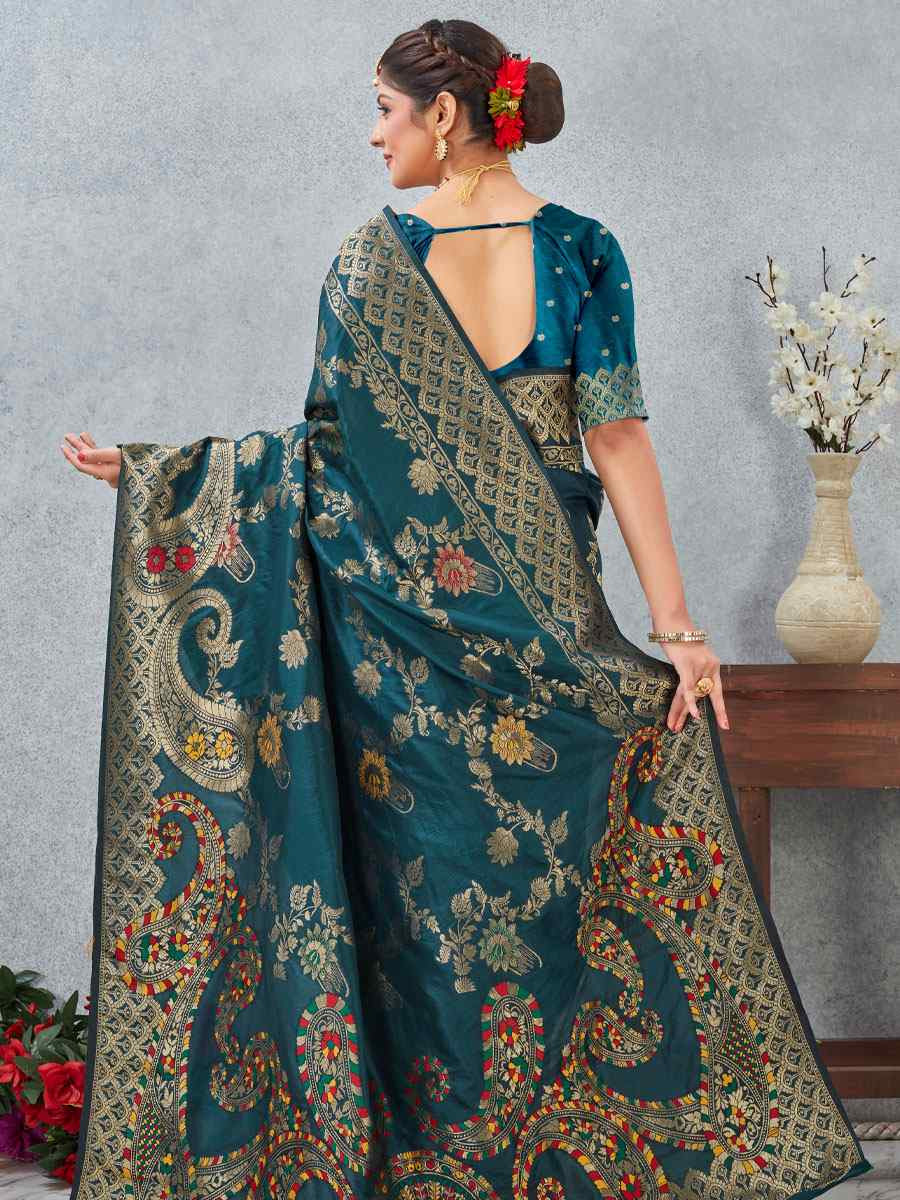 Morpeach Banarasi Silk Handwoven Traditional Casual Reception Festival Wedding Fancy Heavy Border Saree