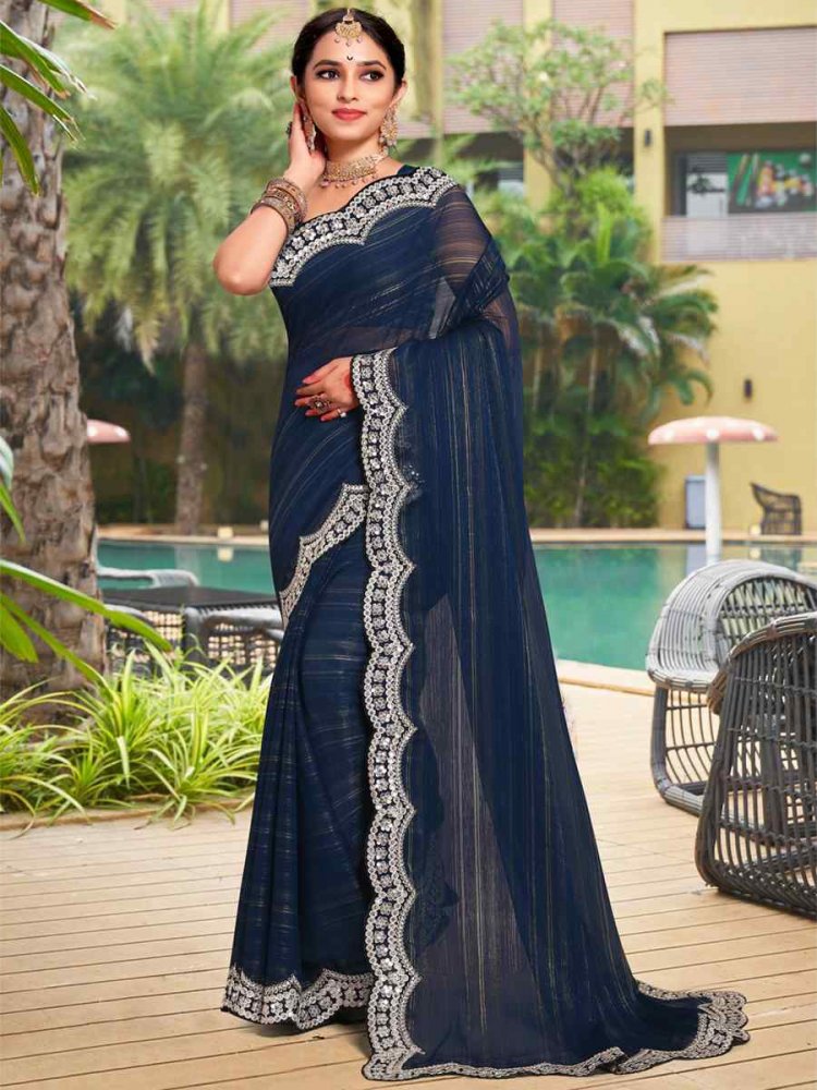 Morpeach Banglory Silk Embroidered Reception Party Heavy Border Saree