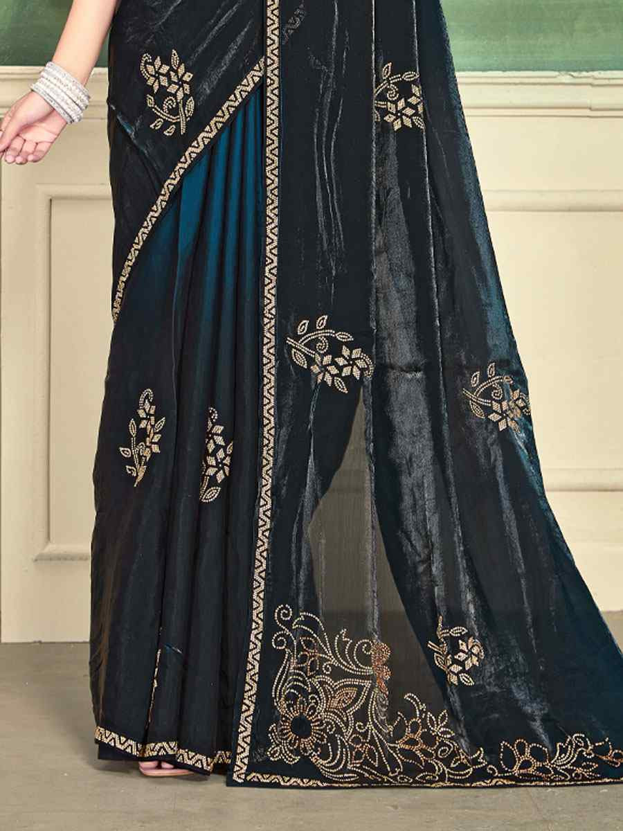 Morpeach Blue Fendi Satin Silk Embroidery Bridal Reception Festival Wedding Fancy Classic Heavy Border Saree
