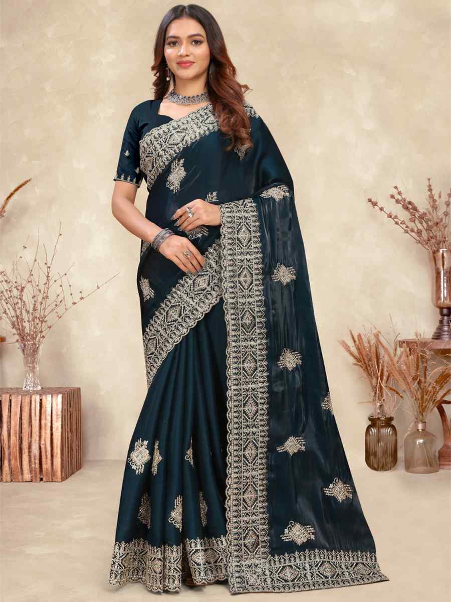 Morpeach Crepe Silk Embroidered Bridesmaid Wedding Heavy Border Saree