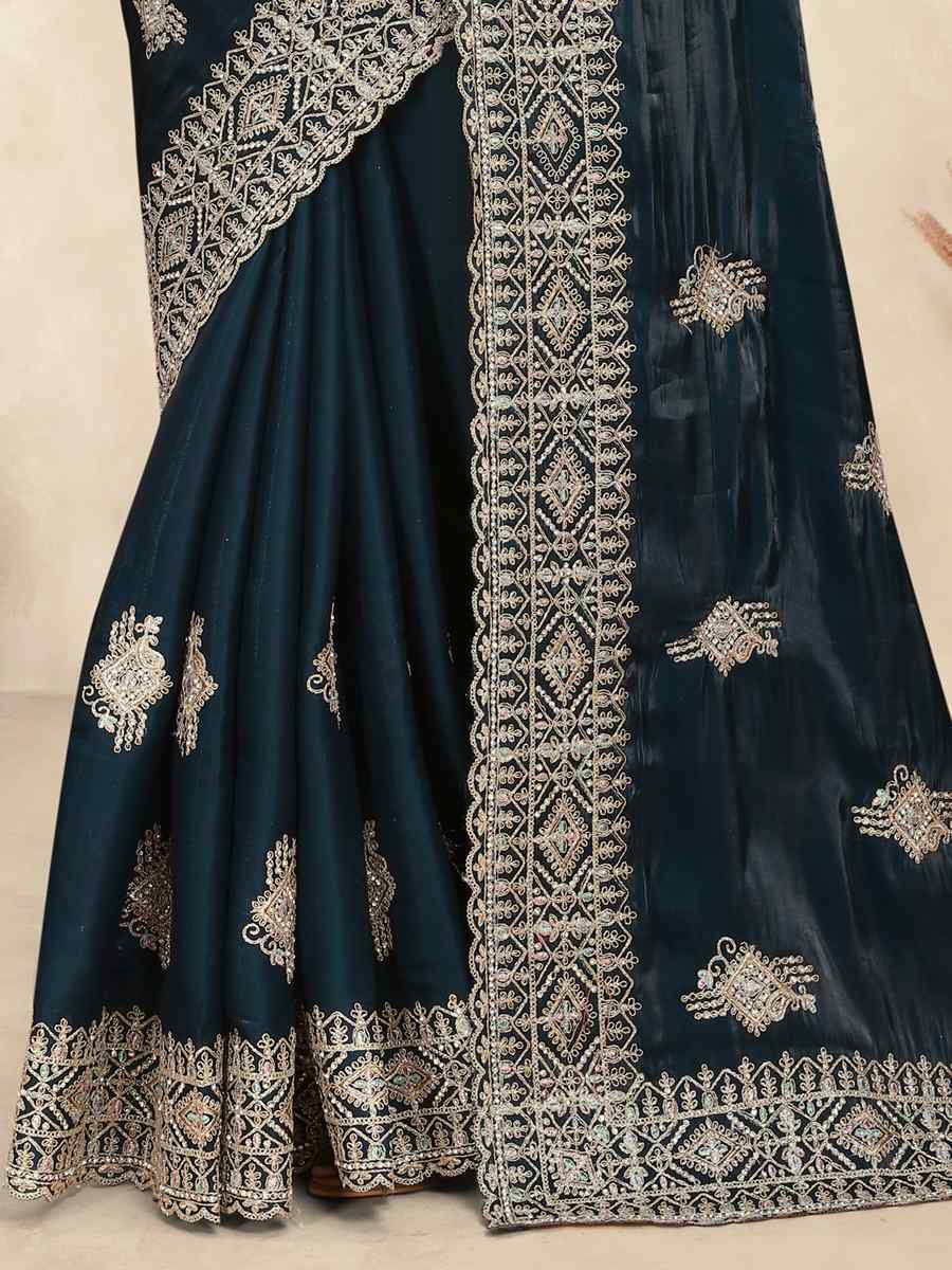 Morpeach Crepe Silk Embroidered Bridesmaid Wedding Heavy Border Saree