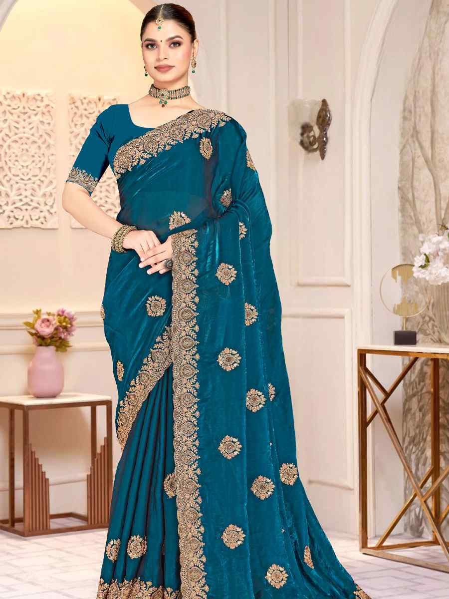 Morpeach Fendi Satin Silk Embroidery Traditional Casual Reception Festival Wedding Fancy Heavy Border Saree