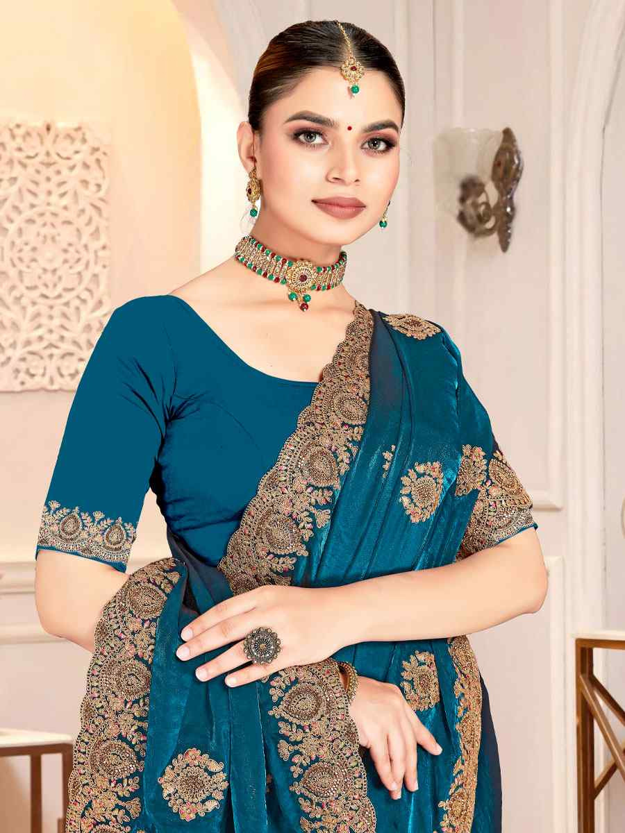 Morpeach Fendi Satin Silk Embroidery Traditional Casual Reception Festival Wedding Fancy Heavy Border Saree