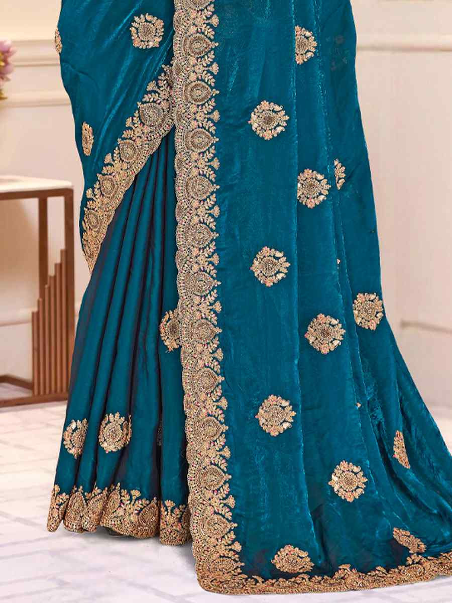 Morpeach Fendi Satin Silk Embroidery Traditional Casual Reception Festival Wedding Fancy Heavy Border Saree