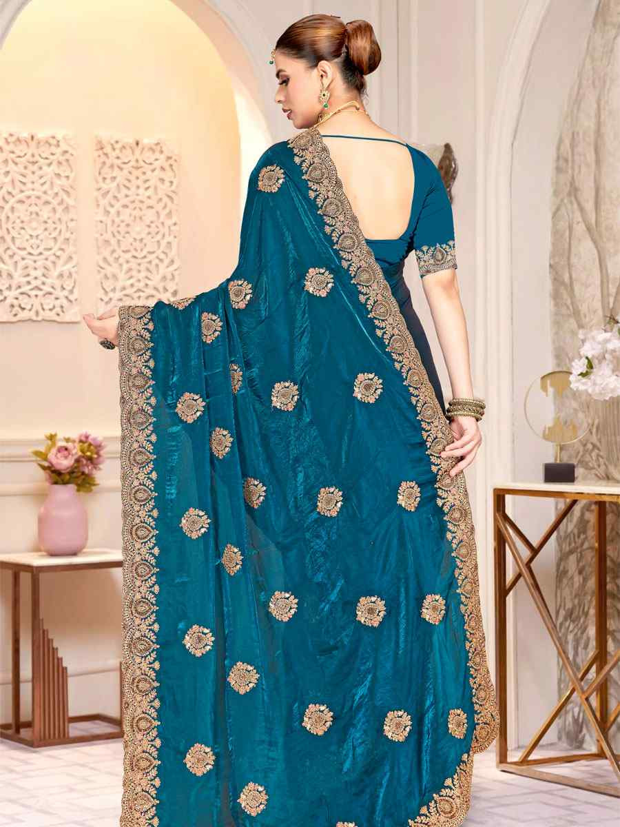 Morpeach Fendi Satin Silk Embroidery Traditional Casual Reception Festival Wedding Fancy Heavy Border Saree