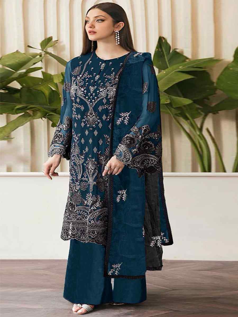 Morpeach Georgette Embroidered Festival Casual Palazzo Pant Salwar Kameez