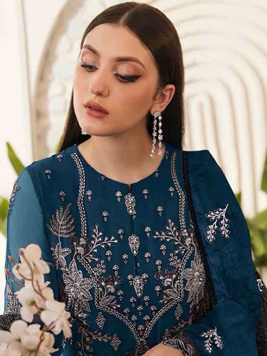 Morpeach Georgette Embroidered Festival Casual Palazzo Pant Salwar Kameez