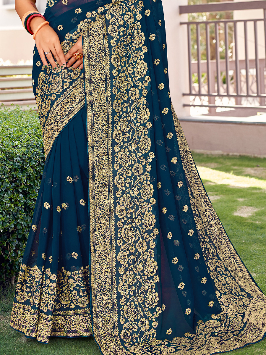 Morpeach Georgette Embroidered Festival Party Heavy Border Saree