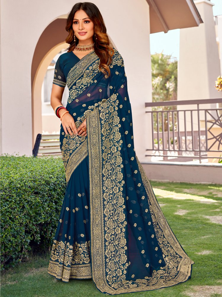 Morpeach Georgette Embroidered Festival Party Heavy Border Saree