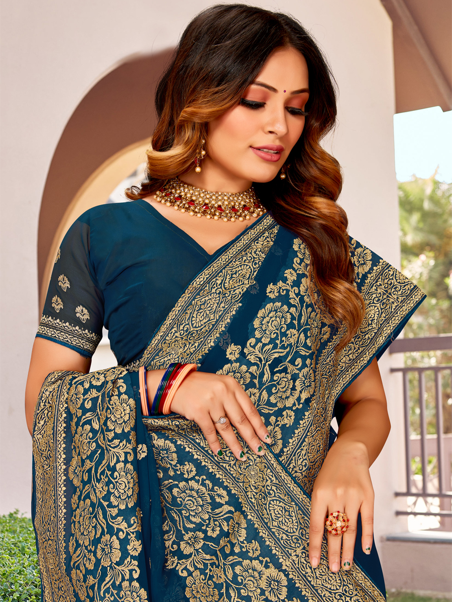 Morpeach Georgette Embroidered Festival Party Heavy Border Saree