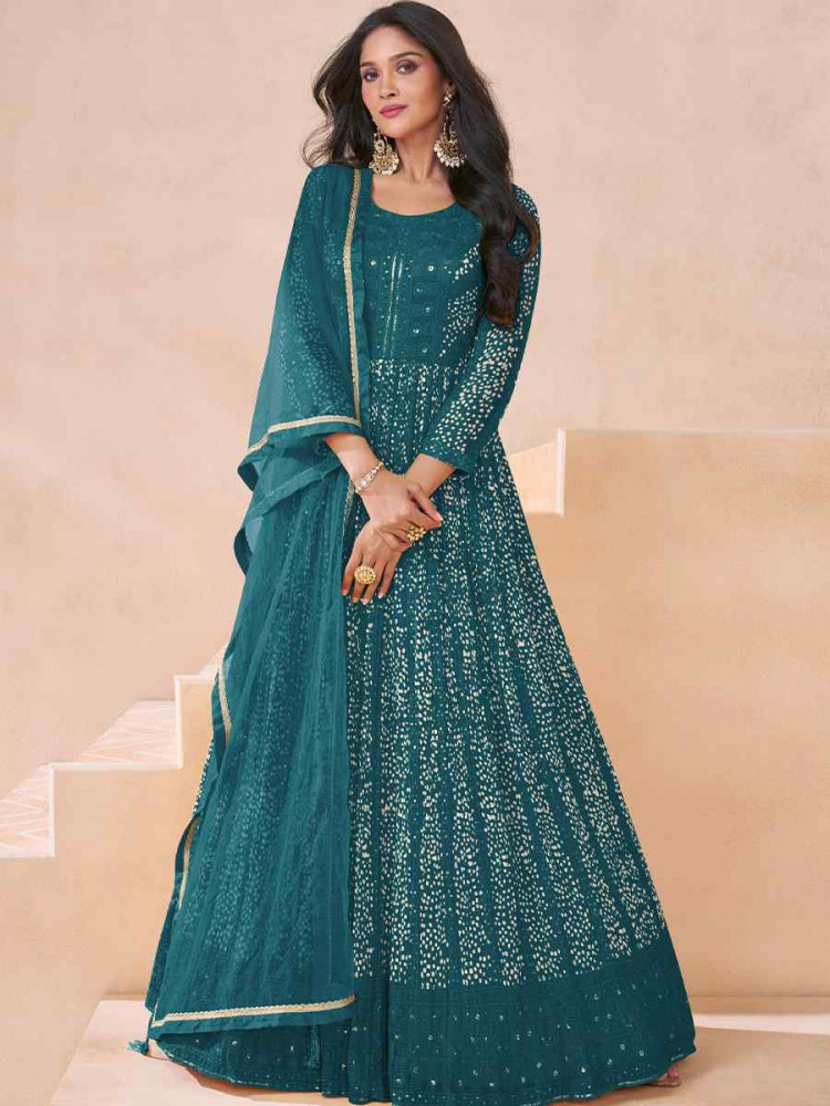 Morpeach Georgette Embroidered Festival Wedding Anarkali Salwar Kameez