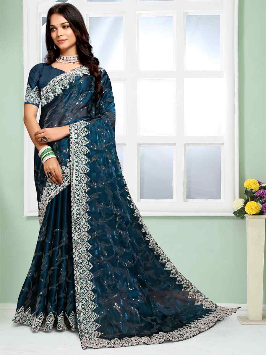 Morpeach Jimmy Choo Silk Embroidery Party Reception Heavy Border Saree