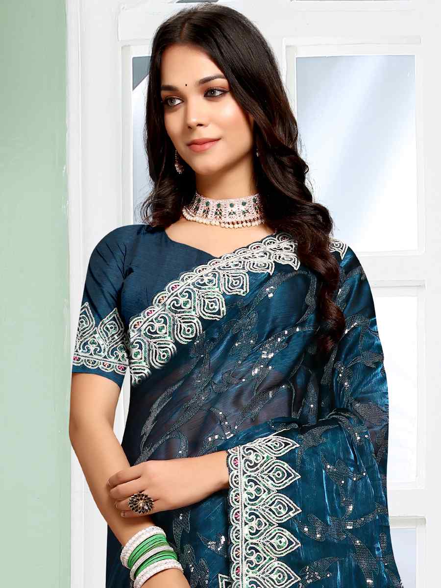 Morpeach Jimmy Choo Silk Embroidery Party Reception Heavy Border Saree