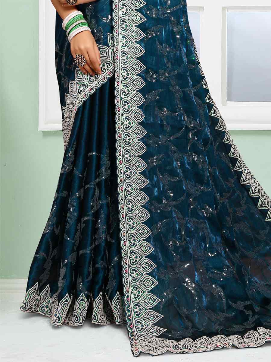 Morpeach Jimmy Choo Silk Embroidery Party Reception Heavy Border Saree