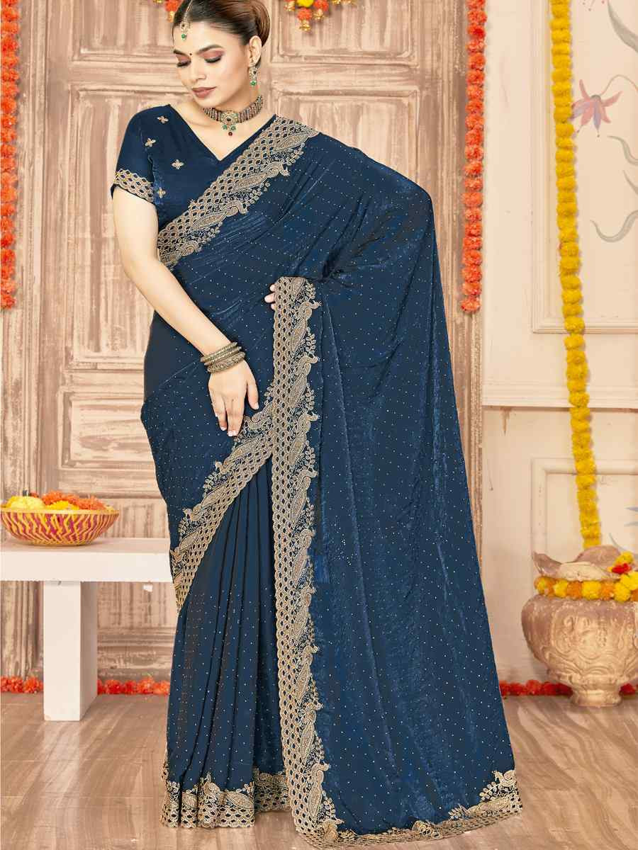 Morpeach Silk Embroidery Traditional Bridal Reception Festival Wedding Fancy Heavy Border Saree