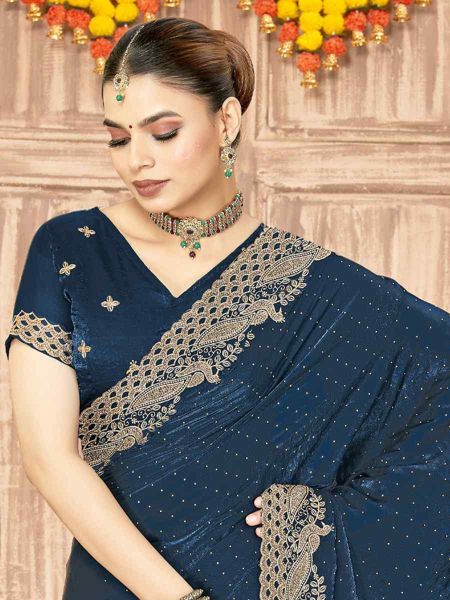 Morpeach Silk Embroidery Traditional Bridal Reception Festival Wedding Fancy Heavy Border Saree