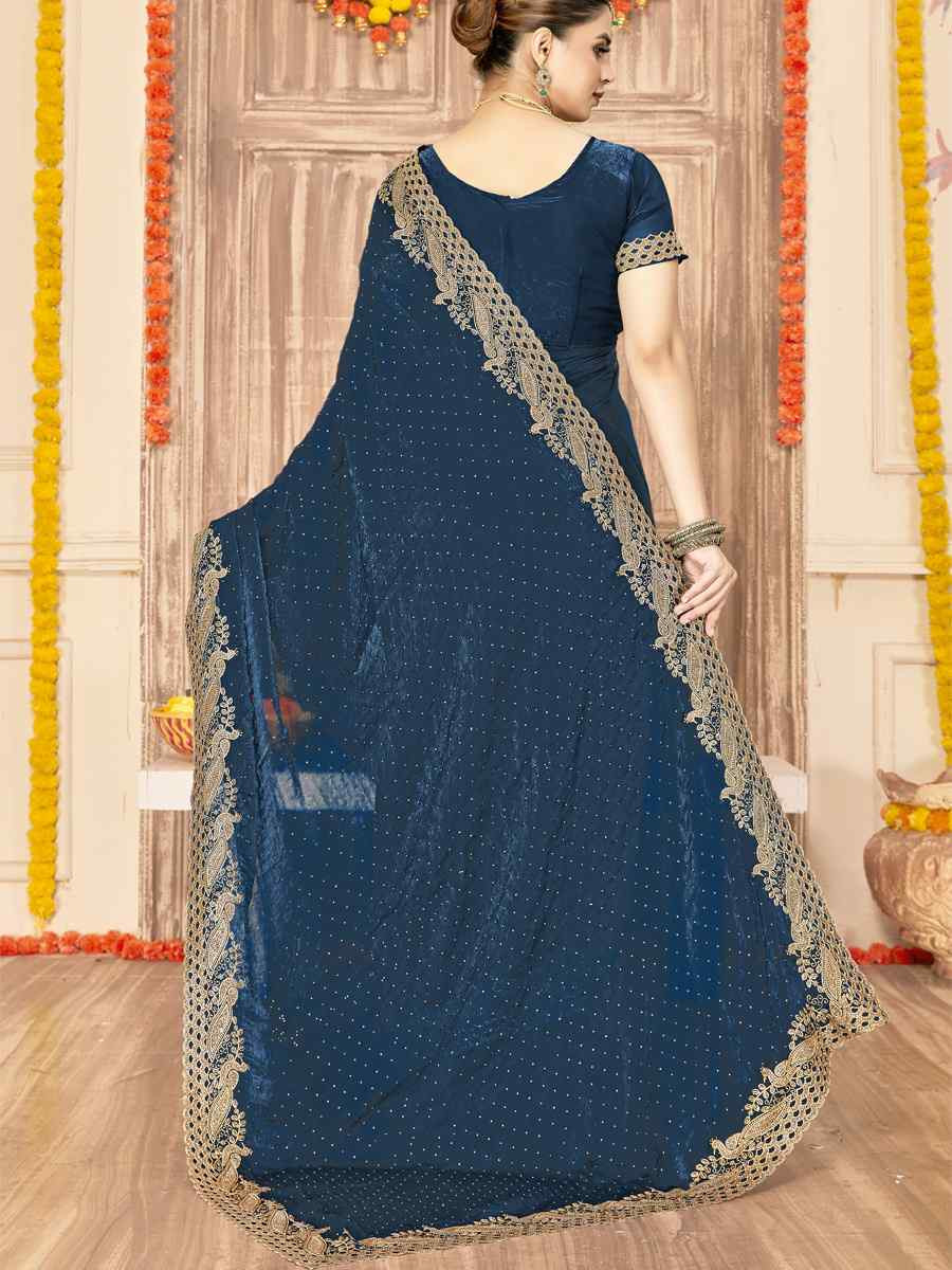 Morpeach Silk Embroidery Traditional Bridal Reception Festival Wedding Fancy Heavy Border Saree