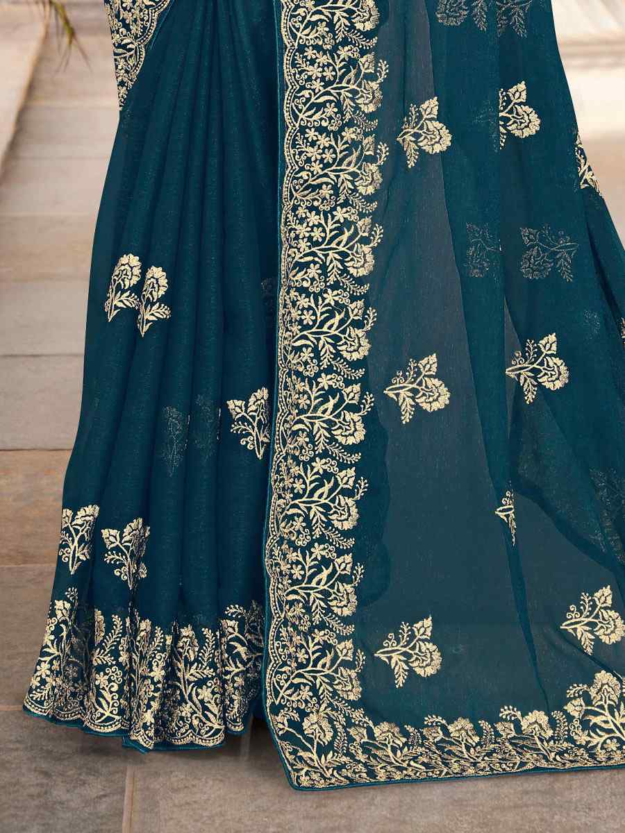 Morpeach Silk Simmer Embroidered Wedding Festival Heavy Border Saree